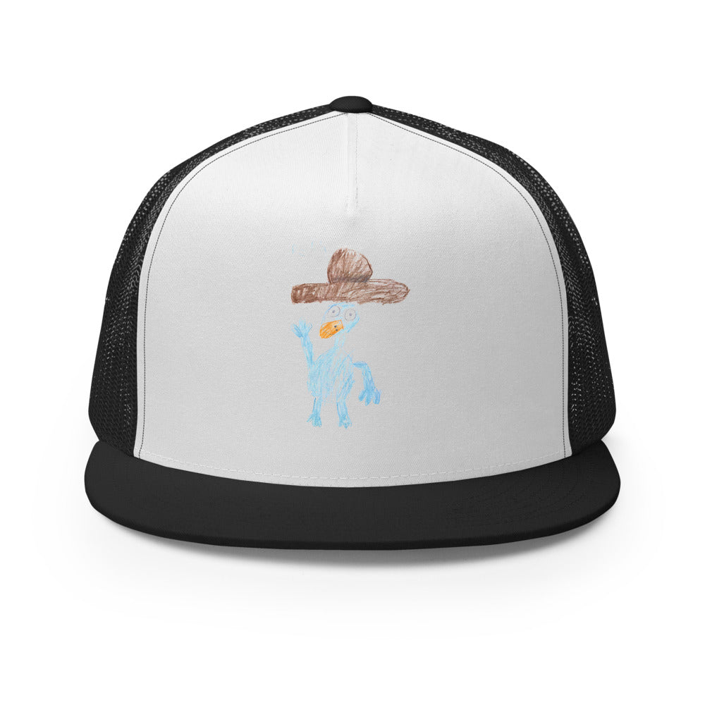 Perry — 5-Panel Trucker — Black/ White/ Black