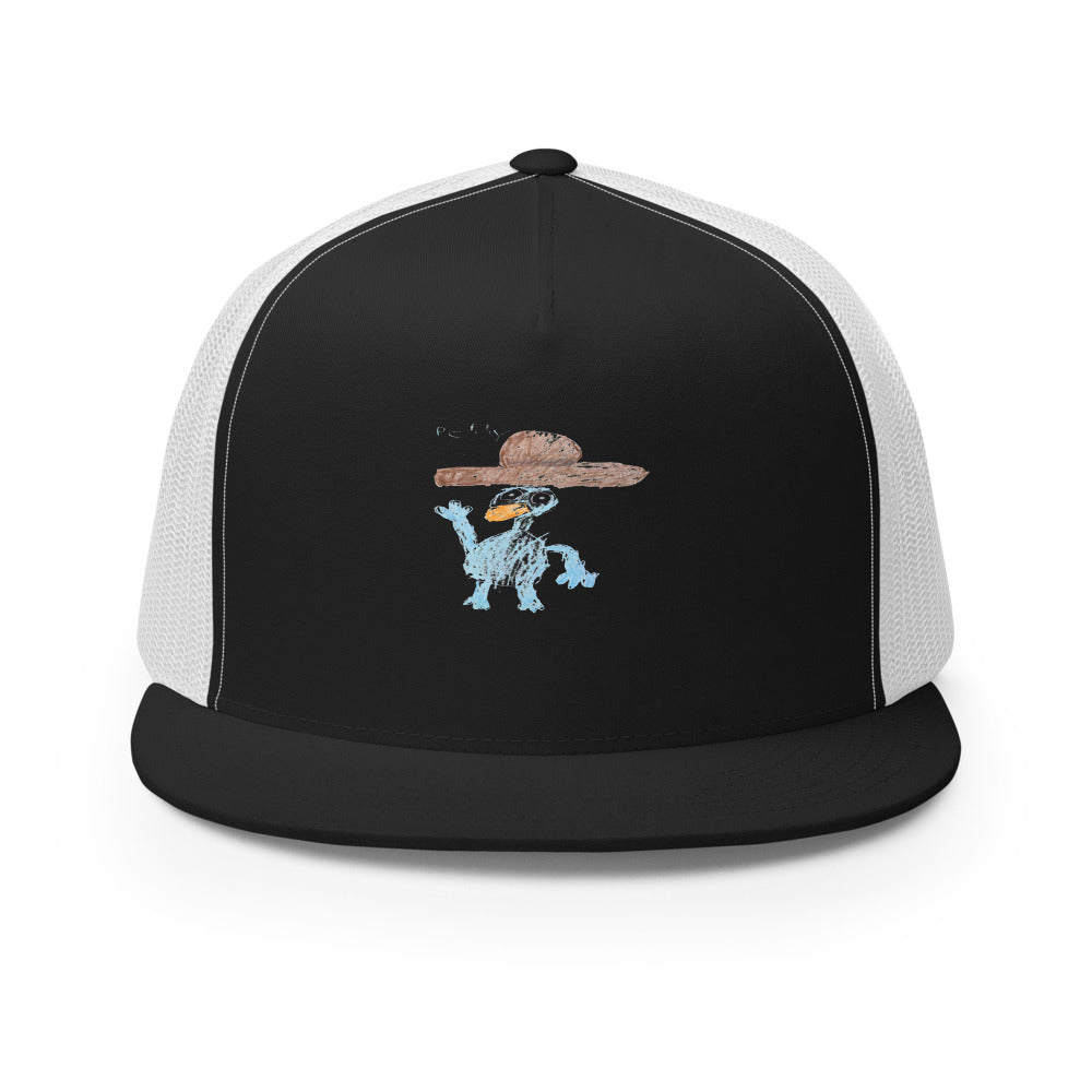 Perry — 5-Panel Trucker Cap — Black/ White