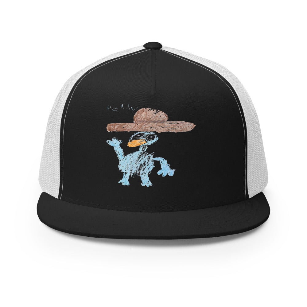 Perry — 5-Panel Trucker — Black/ White