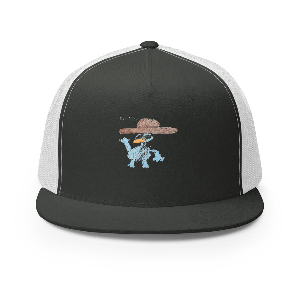 Perry — 5-Panel Trucker Cap — Charcoal/ White
