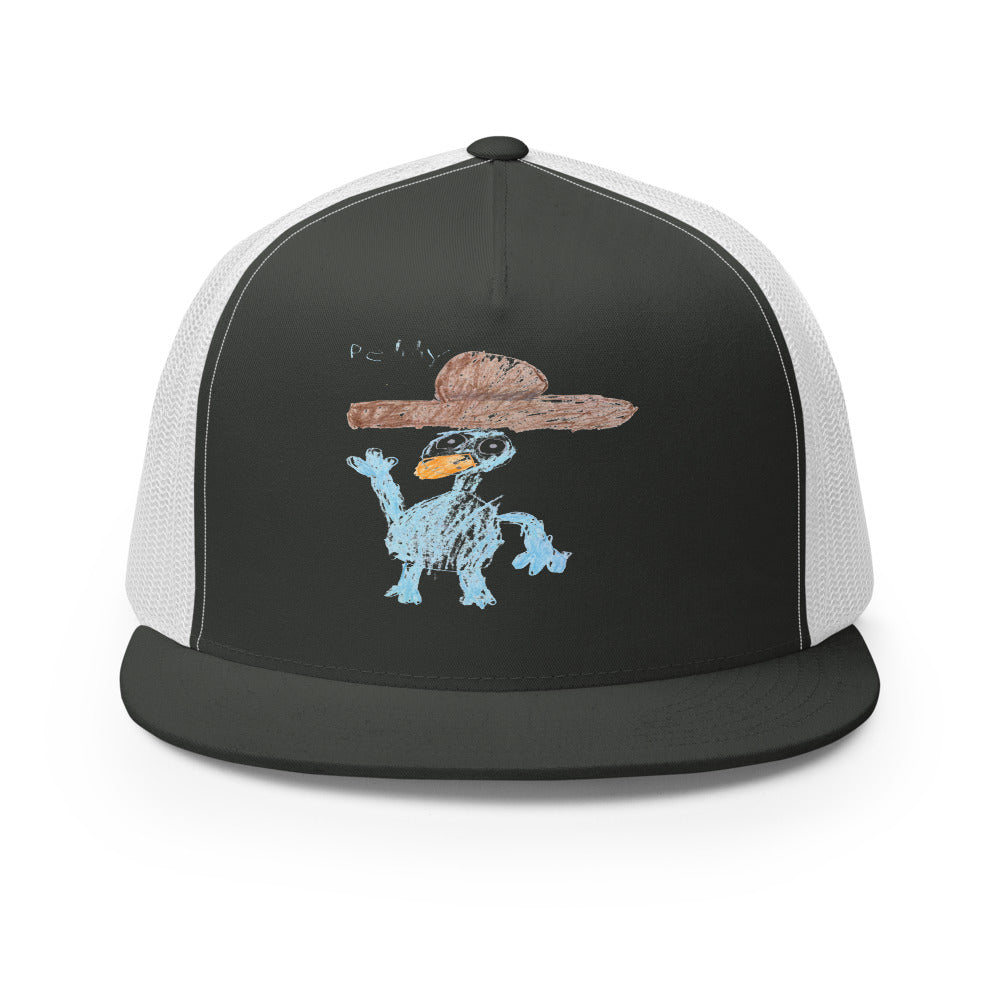 Perry — 5-Panel Trucker — Charcoal/ White