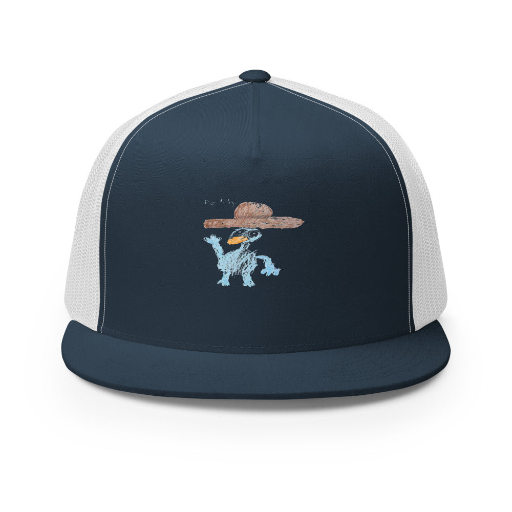 Perry — 5-Panel Trucker Cap — Navy/ White