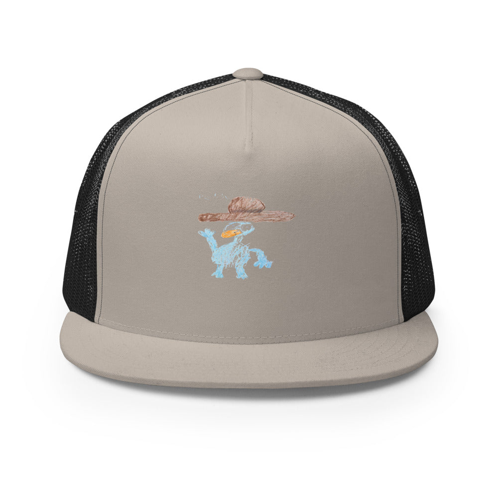 Perry — 5-Panel Trucker Cap — Silver/ Black