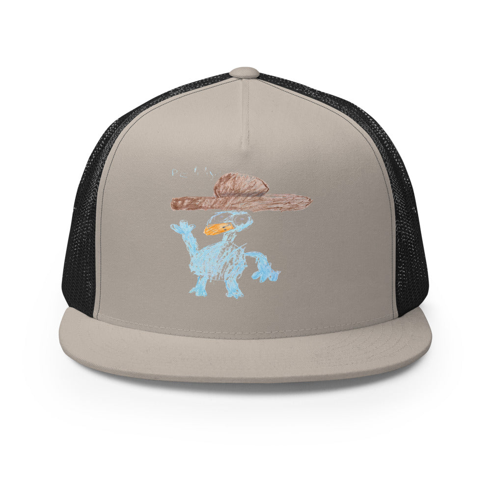 Perry — 5-Panel Trucker — Silver/ Black