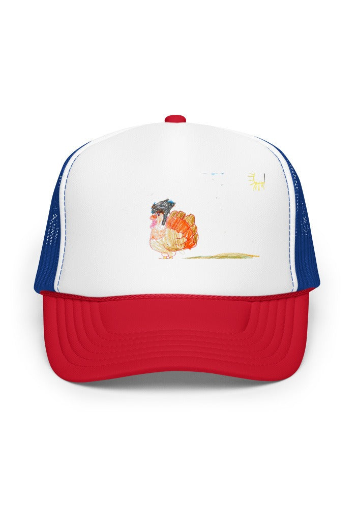 Turkey print on Red / White / Royal trucker-otto-39165