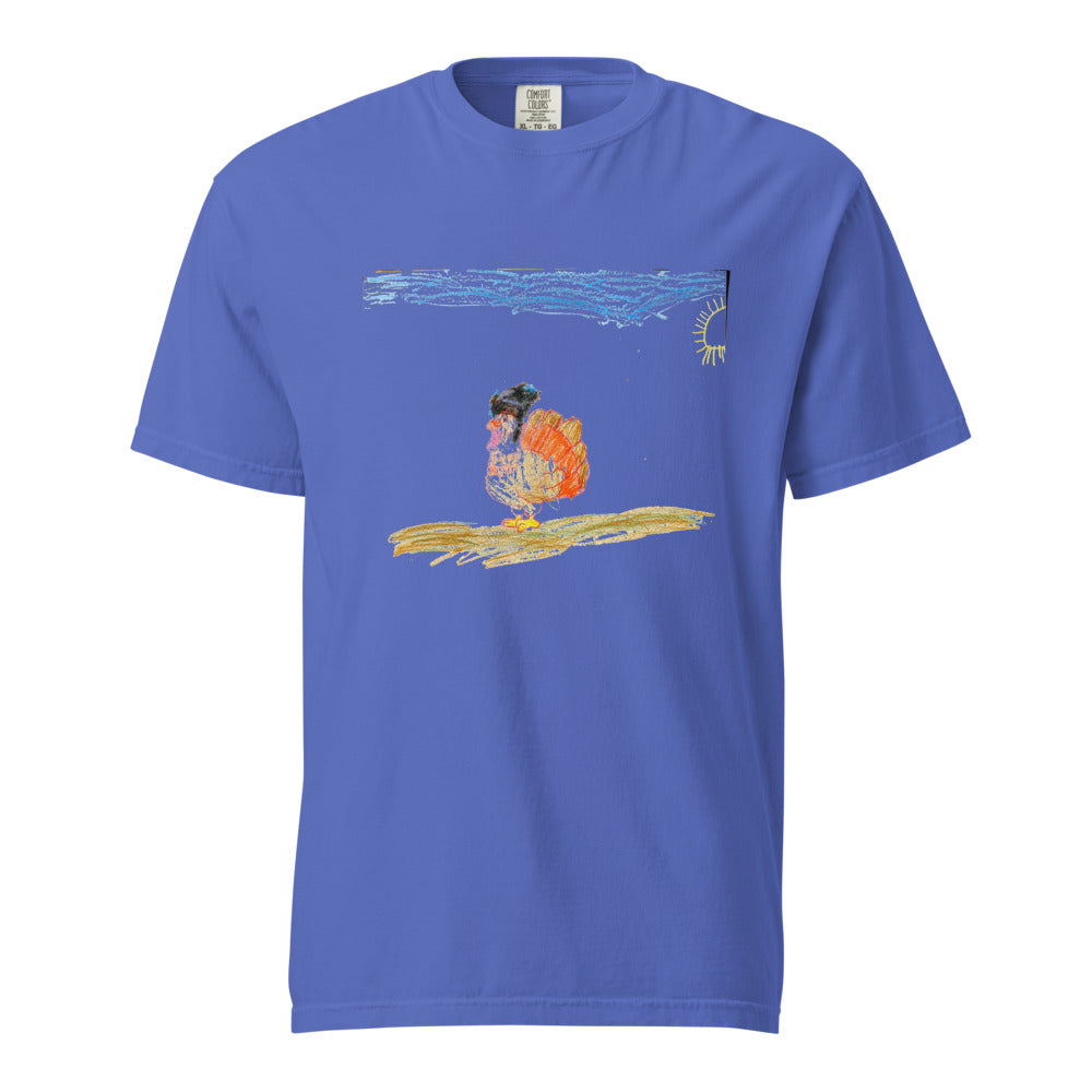 Turkey on Heavyweight Garment-Dyed Tee — Flo Blue