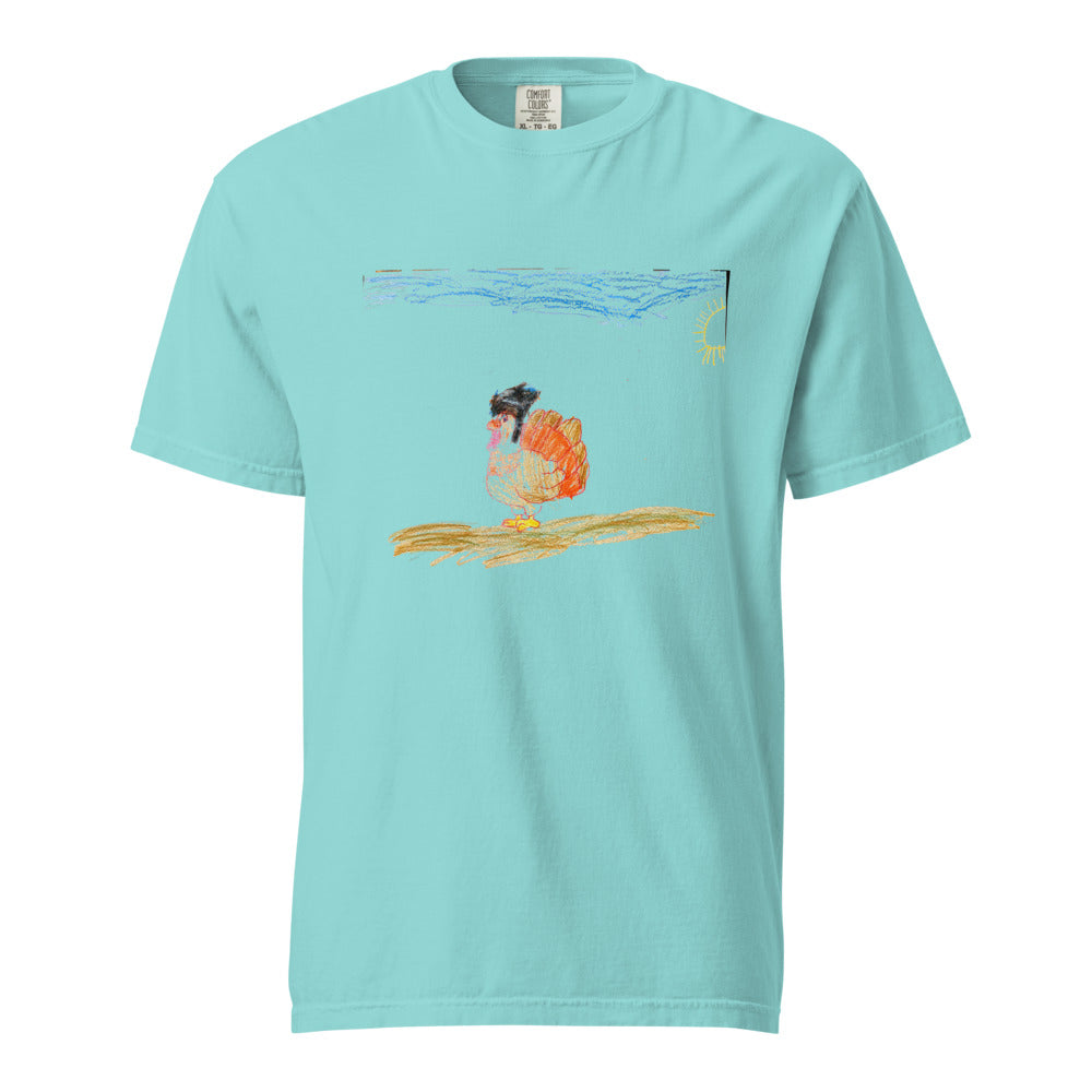 Turkey on Heavyweight Garment-Dyed Tee — Lagoon Blue