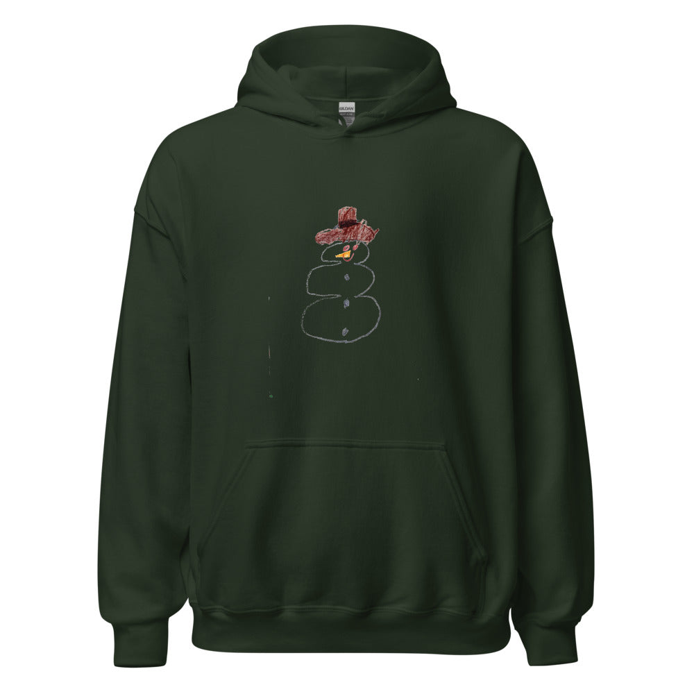 Snowman — Adult Pullover Hoodie — Forest Green