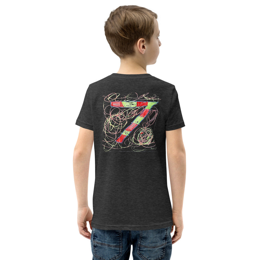 Theo 7 — Youth Staple Tee — Dark Grey Heather (back)