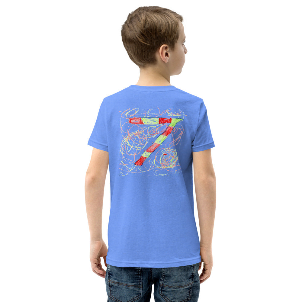 Theo 7 — Youth Staple Tee — Heather Columbia Blue (back)