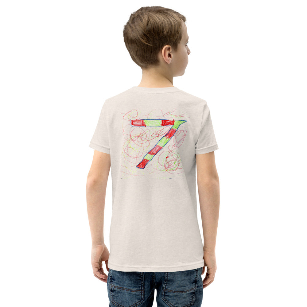Theo 7 — Youth Staple Tee — Heather Dust (back)