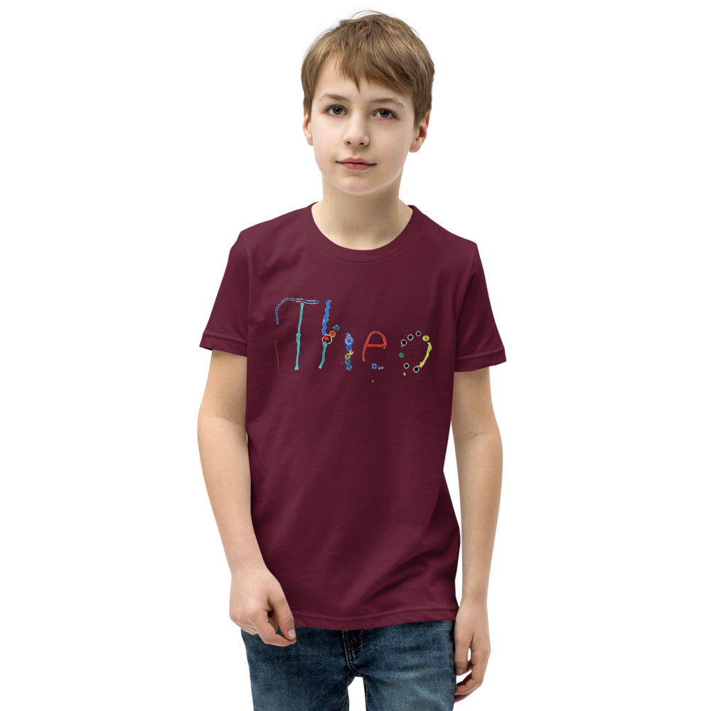 Theo 7 — Youth Staple Tee — Maroon (front)