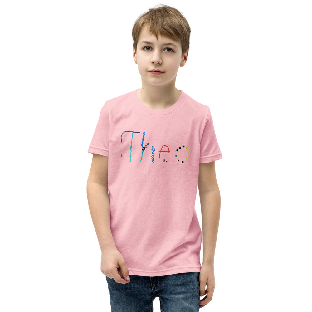 Theo 7 — Youth Staple Tee — Pink (front)